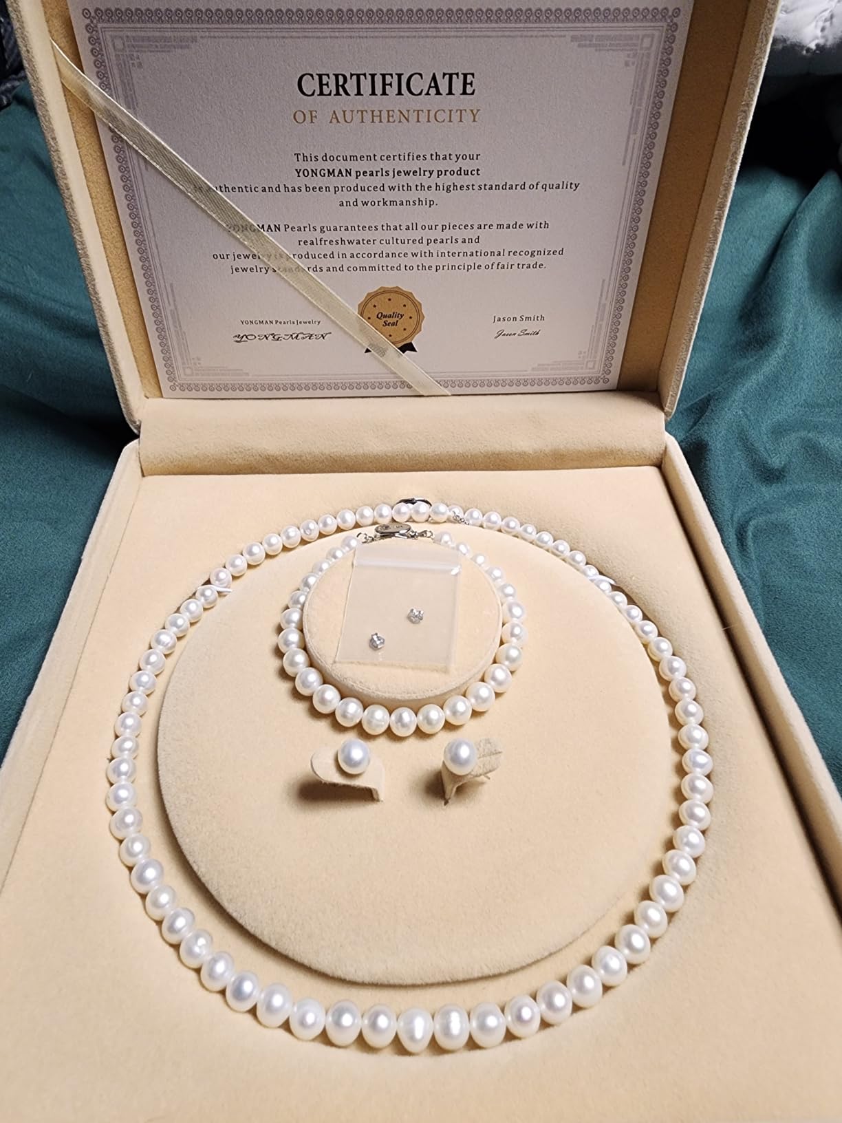 Freshwater Cultured Pearl Necklace Set Includes Stunning Bracelet and Stud Earrings Jewelry Set for Women Gift for Mother's Day, Anniversary, Birthday, Wedding customer photo 1