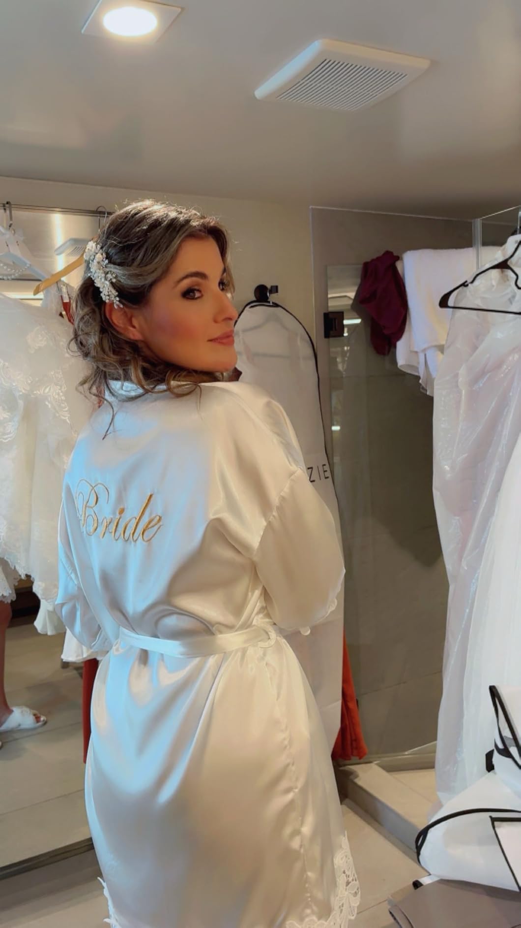 Women's Bride Bridesmaid Robe with Lace Trim Wedding Party Kimono Robes Soft Satin Bathrobe Getting Ready customer photo 2