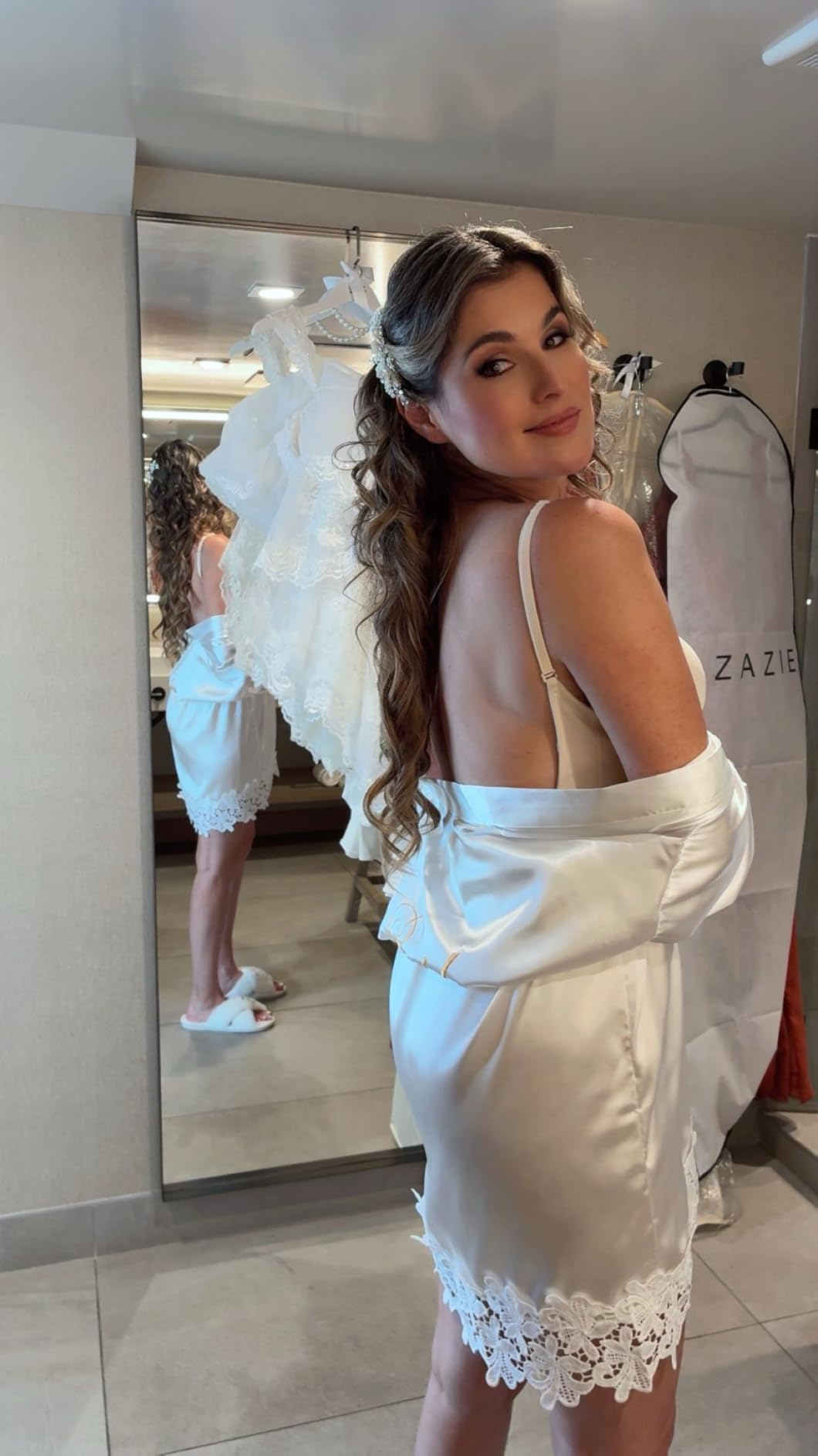 Women's Bride Bridesmaid Robe with Lace Trim Wedding Party Kimono Robes Soft Satin Bathrobe Getting Ready customer photo 1