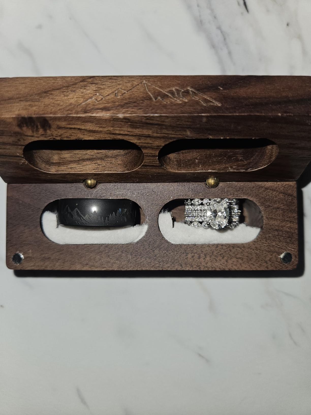 Engraved Flip Wooden 2 Ring box for wedding - Rustic Vintage Solid Wood rectangle Jewelry Storage Box customer photo 1