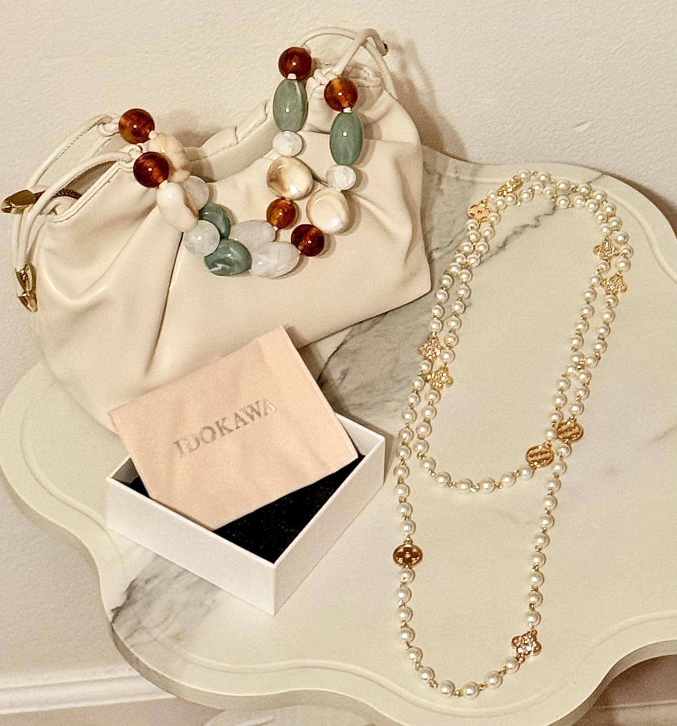 IDOKAWA Long Layered Pearl Necklaces for Women, Vintage Statement Jewelry | Shell pearl necklaces in layered designs with pendant styles. Elegant jewelry for weddings, parties, daily wear and gifting. customer photo 1