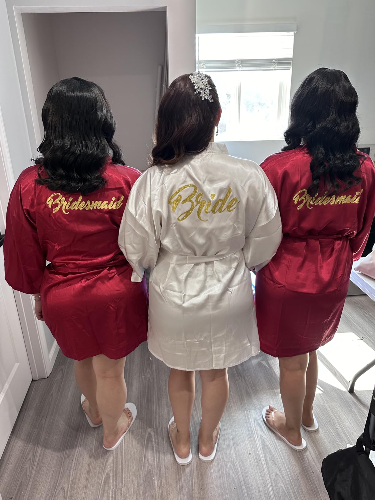 6 Pieces Bridal Shower Bathrobe Set for Bride and Bridesmaid Silky Robe Set Getting Ready Dressing Gown customer photo 1