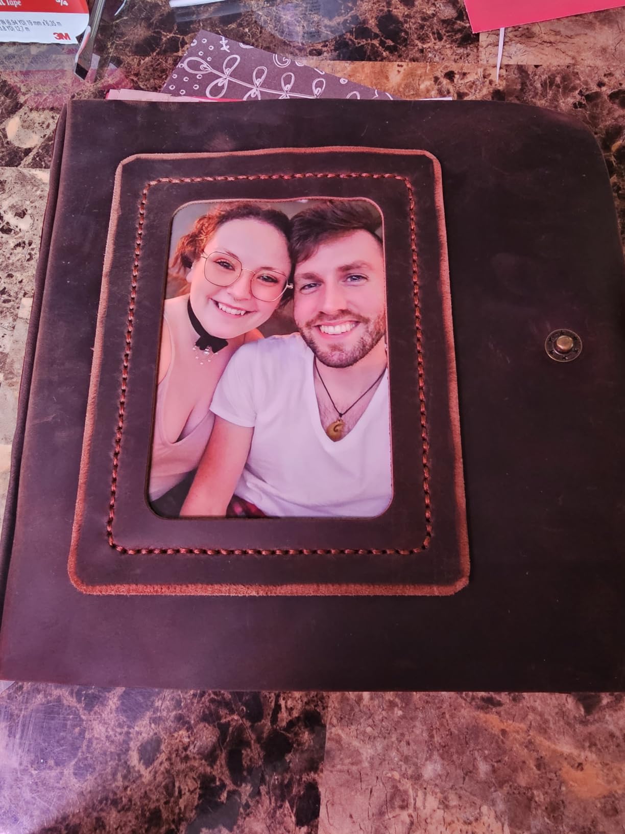 Leather Photo Album Self Adhesive Pages, Handmade Leather Scrapbook Photo Album, Wedding Family Album, Holds 3x5, 4x6, 5x7, 6x8 Photos - Coffee customer photo 1