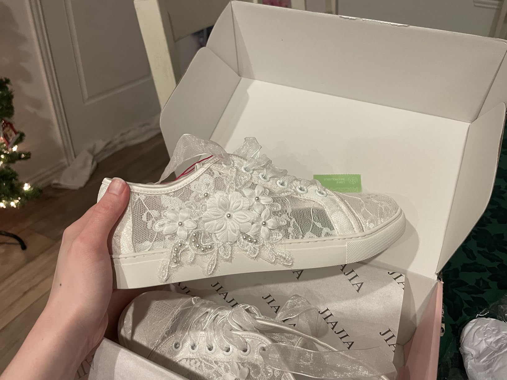 JIAJIA 8836 Wedding Shoes Bridal Sneakers Flats Bride Tennis Shoes Lace Sneakers - Personalized Customization Available customer photo 1