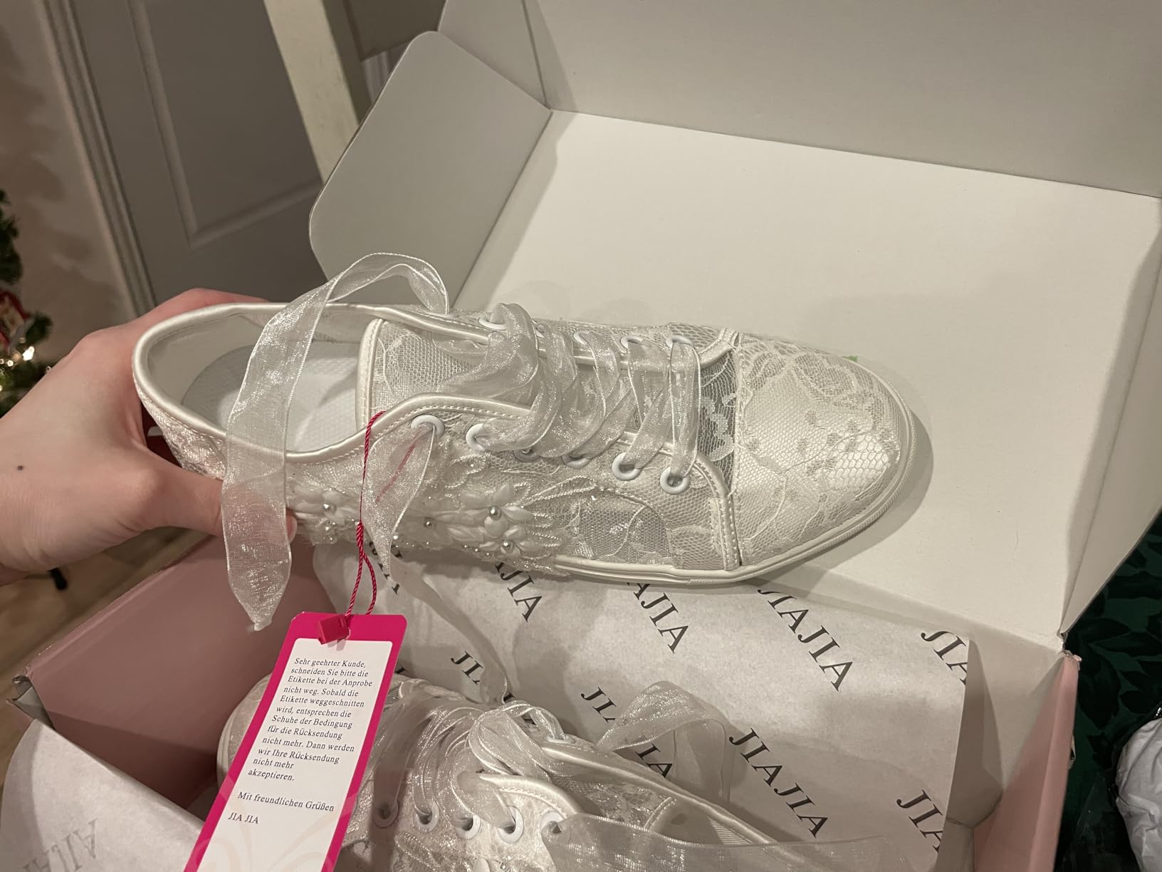 JIAJIA 8836 Wedding Shoes Bridal Sneakers Flats Bride Tennis Shoes Lace Sneakers - Personalized Customization Available customer photo 2
