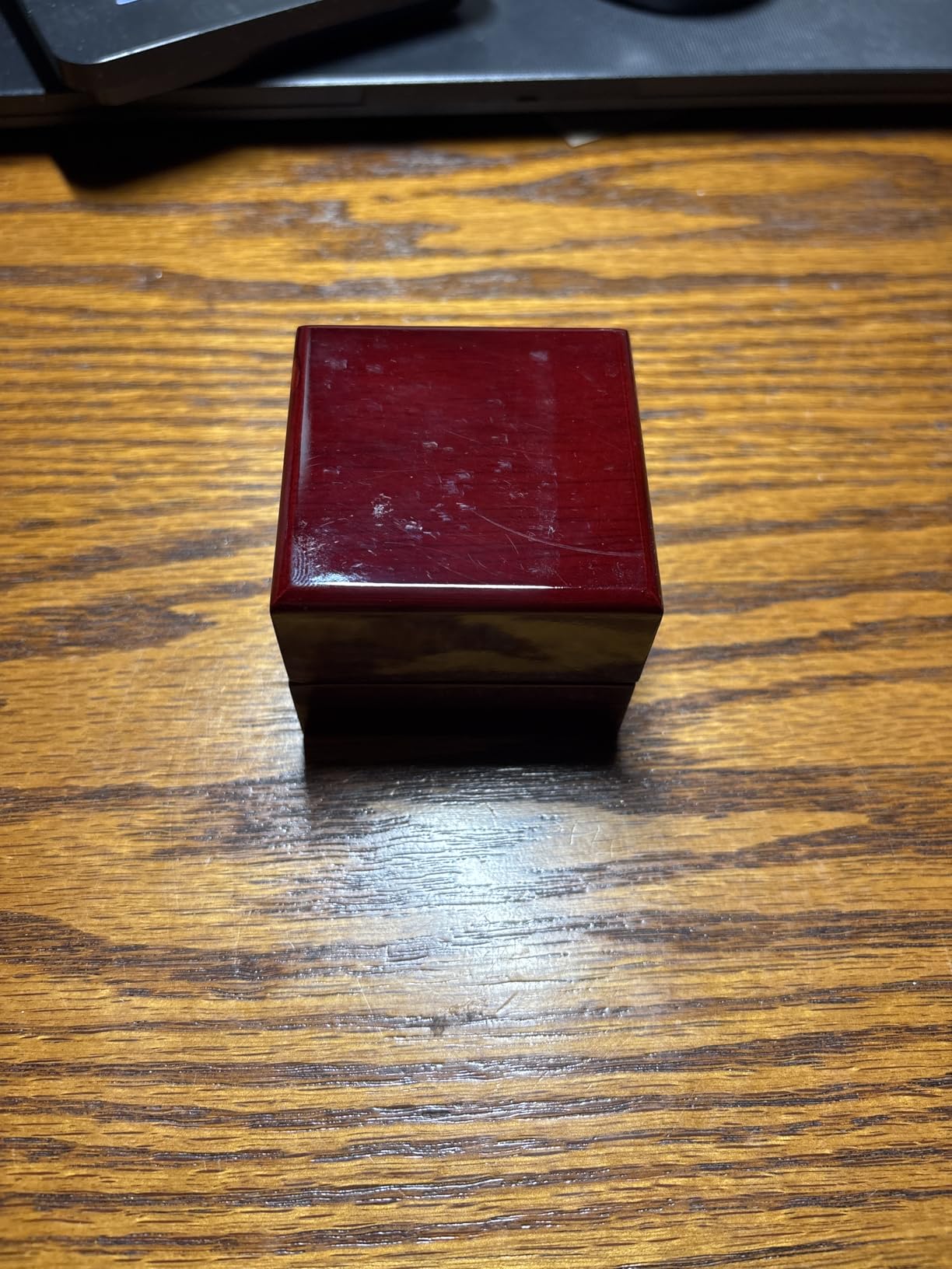 Allure - Luxury Ring Box With LED Light, Authentic Mahogany Wood With White Leatherette Insert, Square Elegant Diamond Ring Case, For Unique Proposal Or Wedding, Small Jewelry Display Gift Box customer photo 2