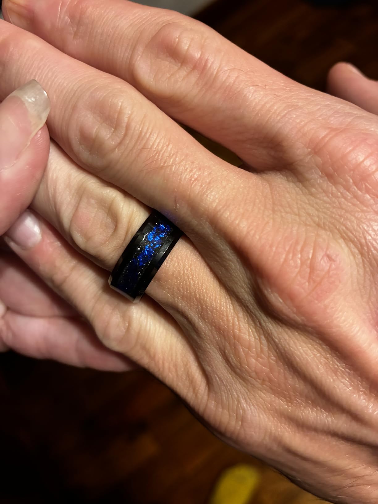 King Will Mens Wedding Band with Foils Inlay, Black/Silver/Gold | Black, 6mm/8mm, Beveled Edge, Comfort Fit, Glowstone Ring, Everyday Wear customer photo 1