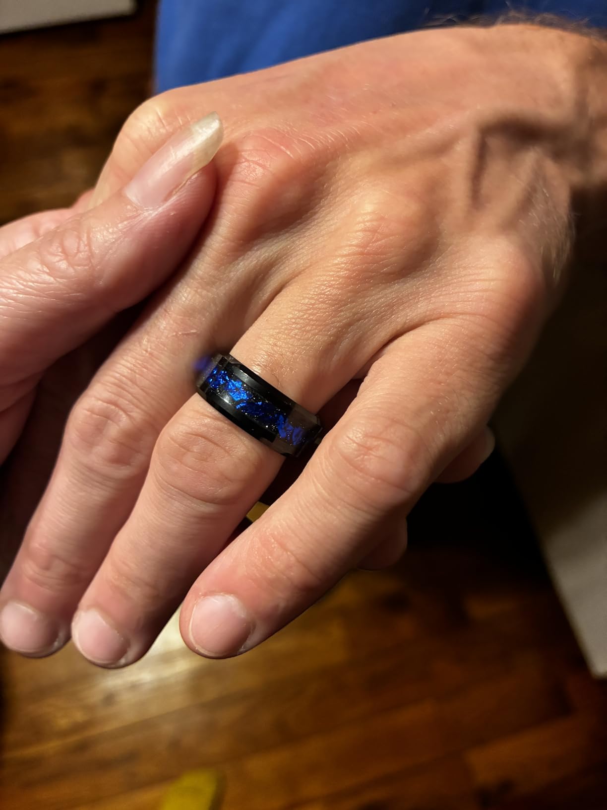 King Will Mens Wedding Band with Foils Inlay, Black/Silver/Gold | Black, 6mm/8mm, Beveled Edge, Comfort Fit, Glowstone Ring, Everyday Wear customer photo 2