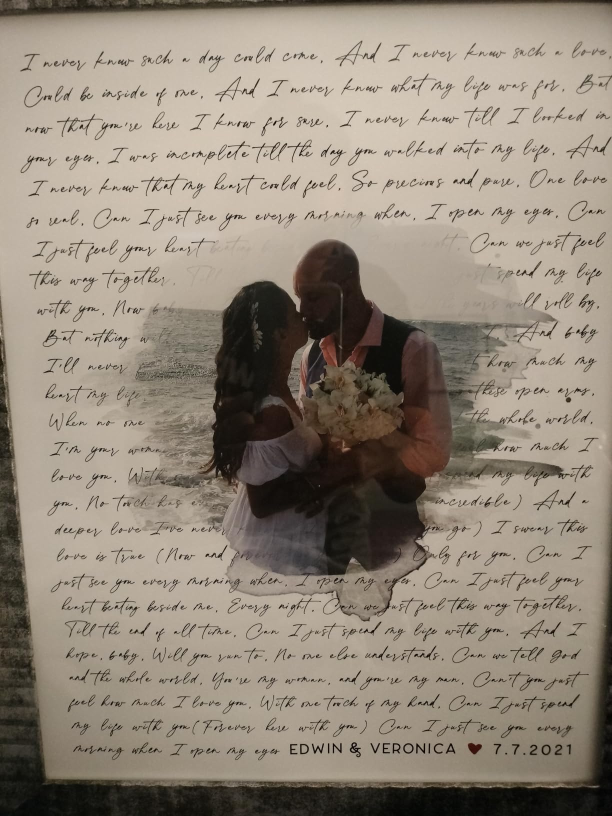 Personalized Song Lyrics Wall Art with Photo - Custom Wedding Song or First Dance Lyrics Print - Romantic Gift for Couples Anniversary or Wedding - Canvas and Framed Options customer photo 1