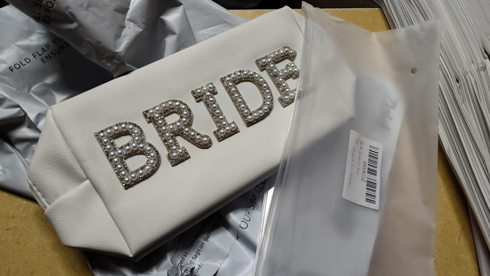 Bride Patch Letter Makeup Bag for Women - White Pearl Rhinestone Travel Toiletry Bag customer photo 1