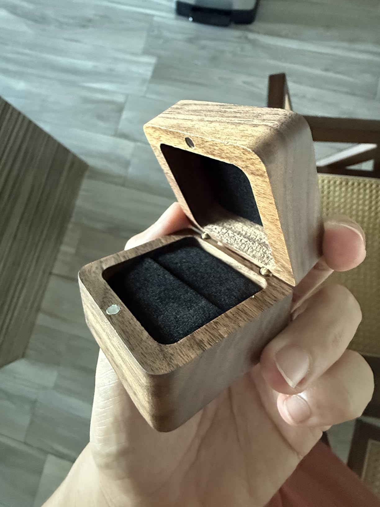 Wooden Ring Box, Mini Engagement Ring Holder Box with Single Slot, Square Wedding Rings Box for Rings, Elegant and Retro RingHolder Box for Wedding, Ceremony (white) customer photo 1