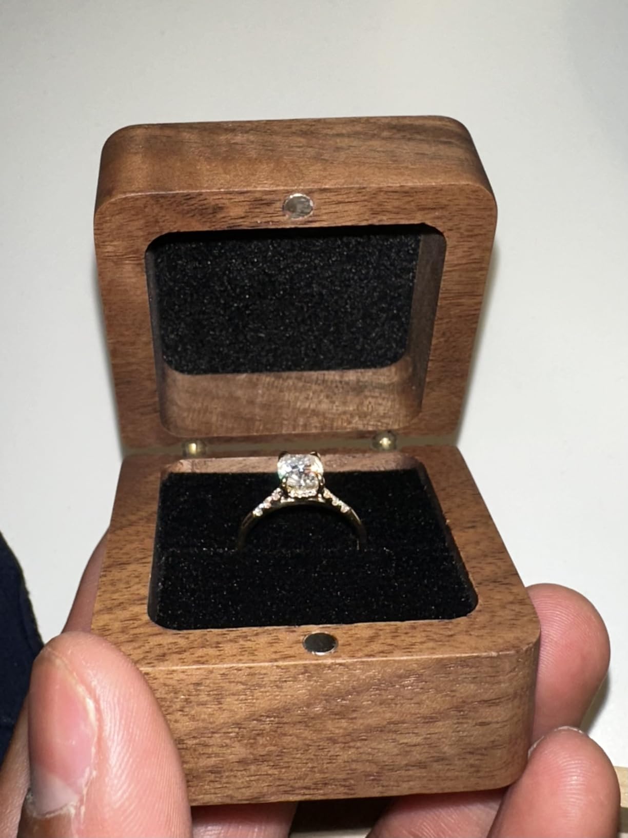 Wooden Ring Box, Mini Engagement Ring Holder Box with Single Slot, Square Wedding Rings Box for Rings, Elegant and Retro RingHolder Box for Wedding, Ceremony (white) customer photo 2