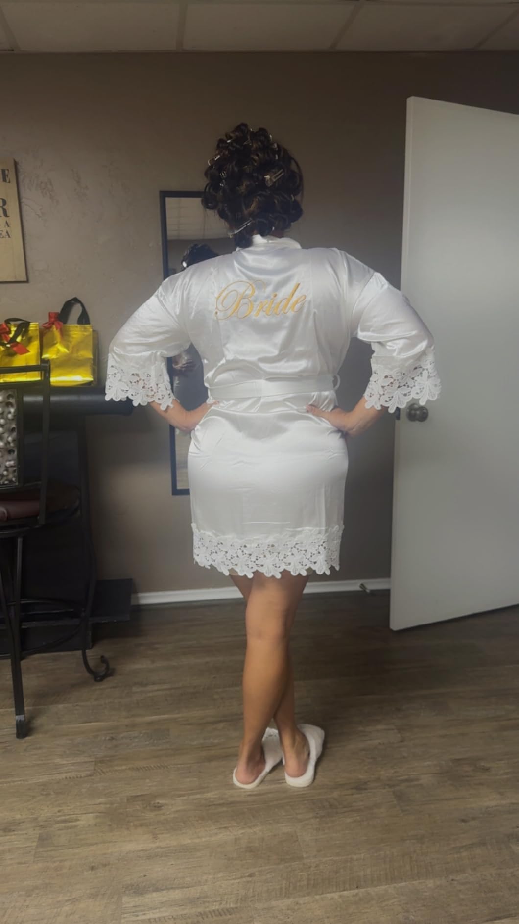 5 Pcs Bridesmaid Kimono Robe Sets Bride Silky Wedding Day Bathrobe with Lace Trim Embroidered Getting Ready customer photo 2