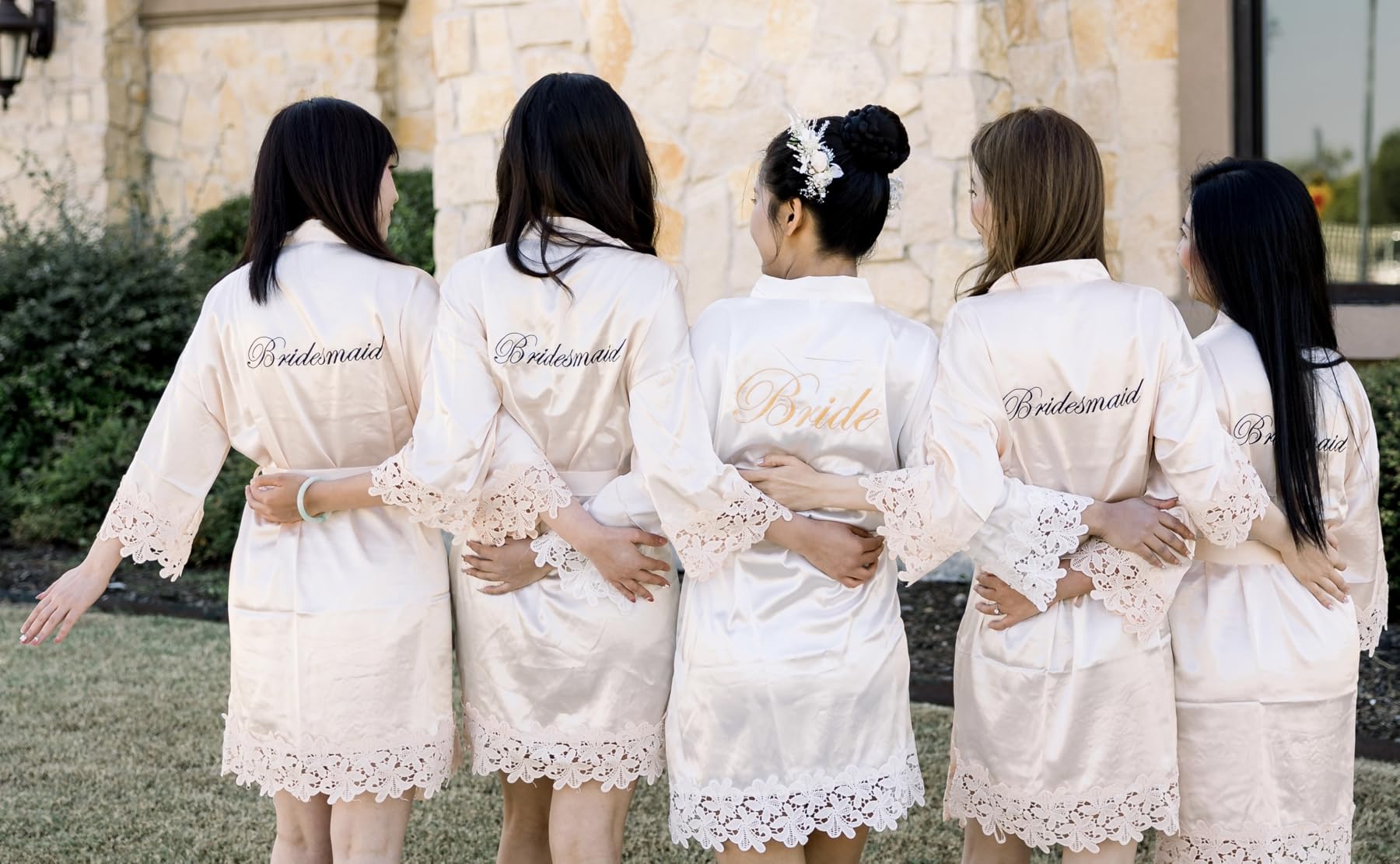 5 Pcs Bridesmaid Kimono Robe Sets Bride Silky Wedding Day Bathrobe with Lace Trim Embroidered Getting Ready customer photo 1
