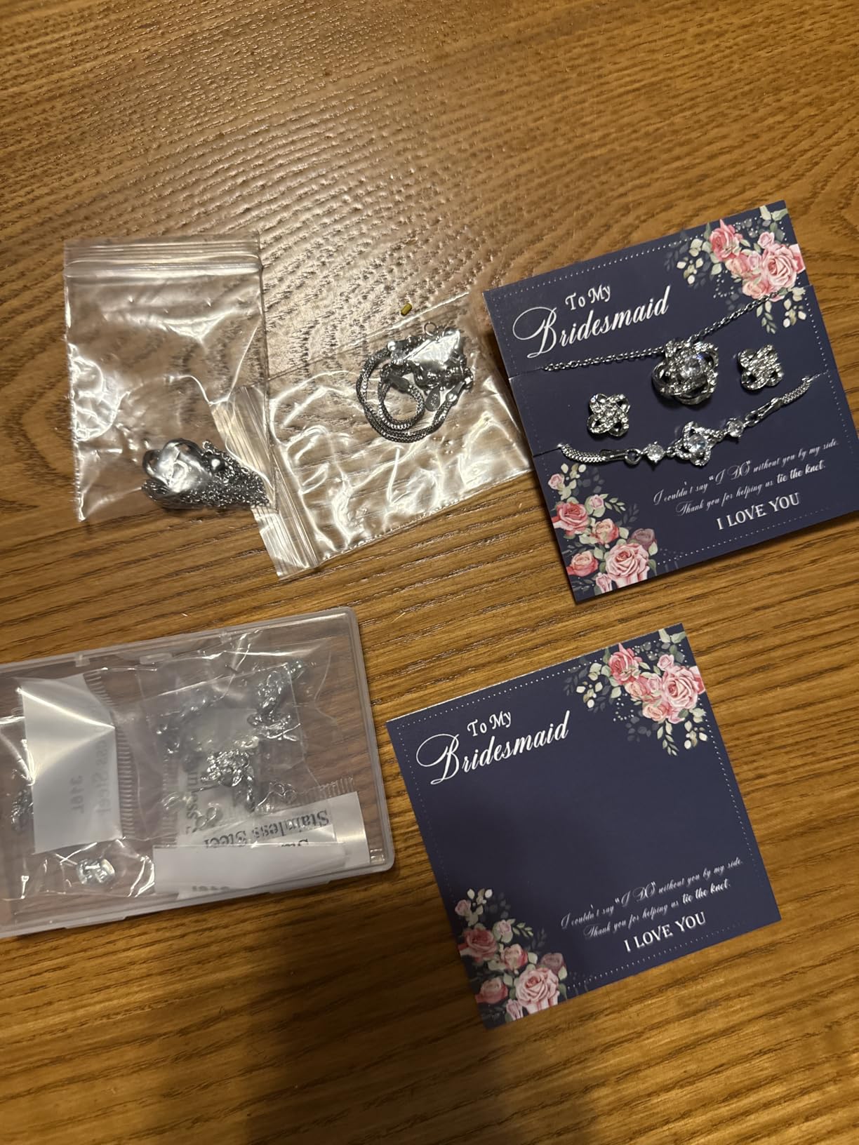 Yinkin 6 Bridesmaid Jewelry Set Silver Wedding Necklace Earring Bracelet Will You Be My Bridesmaid Gift Card for Bridal Proposal Women customer photo 1