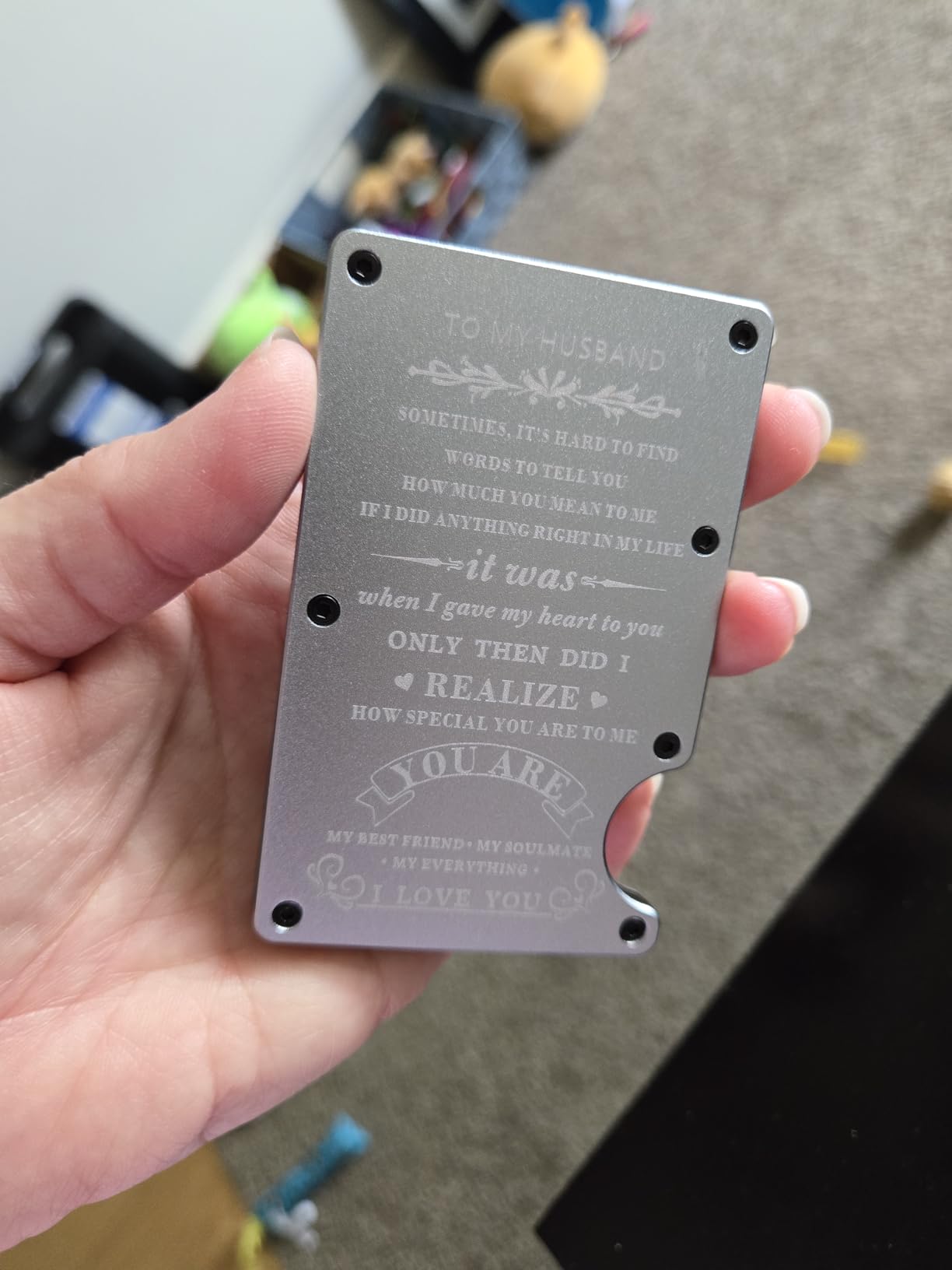 To My Dad Gift - Men Minimalist Personalized Engraved Metal Wallet for Daddy from Daughter - Custom Love Message Slim Aluminum Card Holder with Money Clip customer photo 2