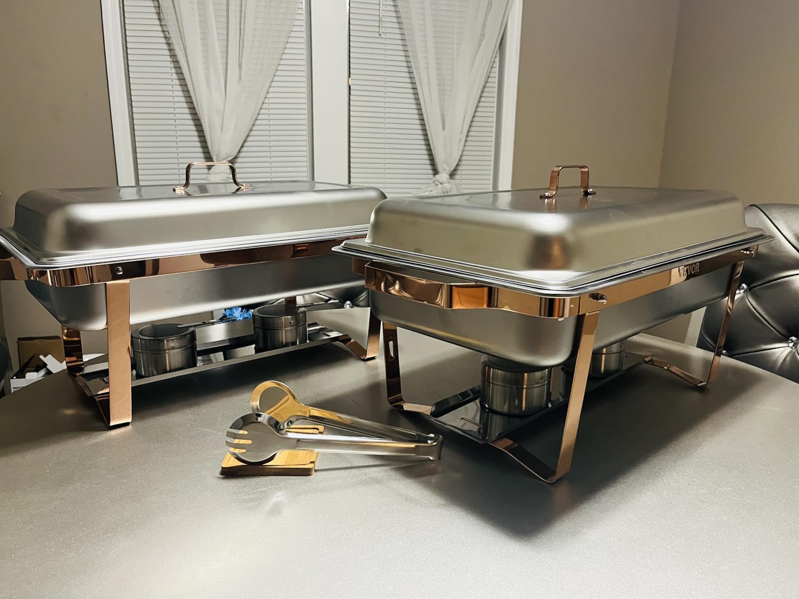 VEVOR Chafing Dish Buffet Set, 8 Qt 2 Pack, Stainless Steel Chafer with 2 Full Size Pans, Rectangle Catering Warmer Server with Glass Lid Water Pan Folding Stand Fuel Holder, for Wedding Party Banquet customer photo 2