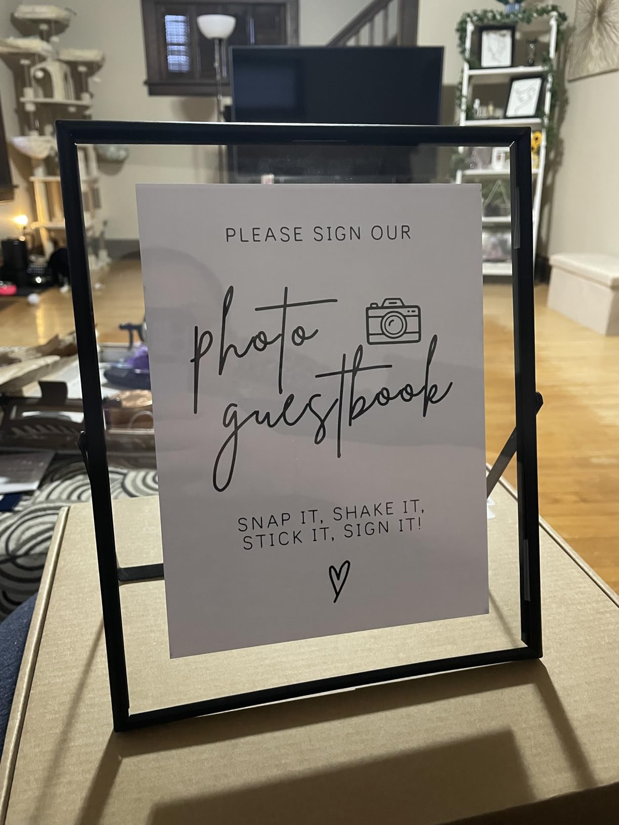 Calculs Wedding Photo Guest Book Sign, 8x10 Gold Floating Picture Frame | Double glass metal frame, fits 6x8 insert, photo guest book station customer photo 2