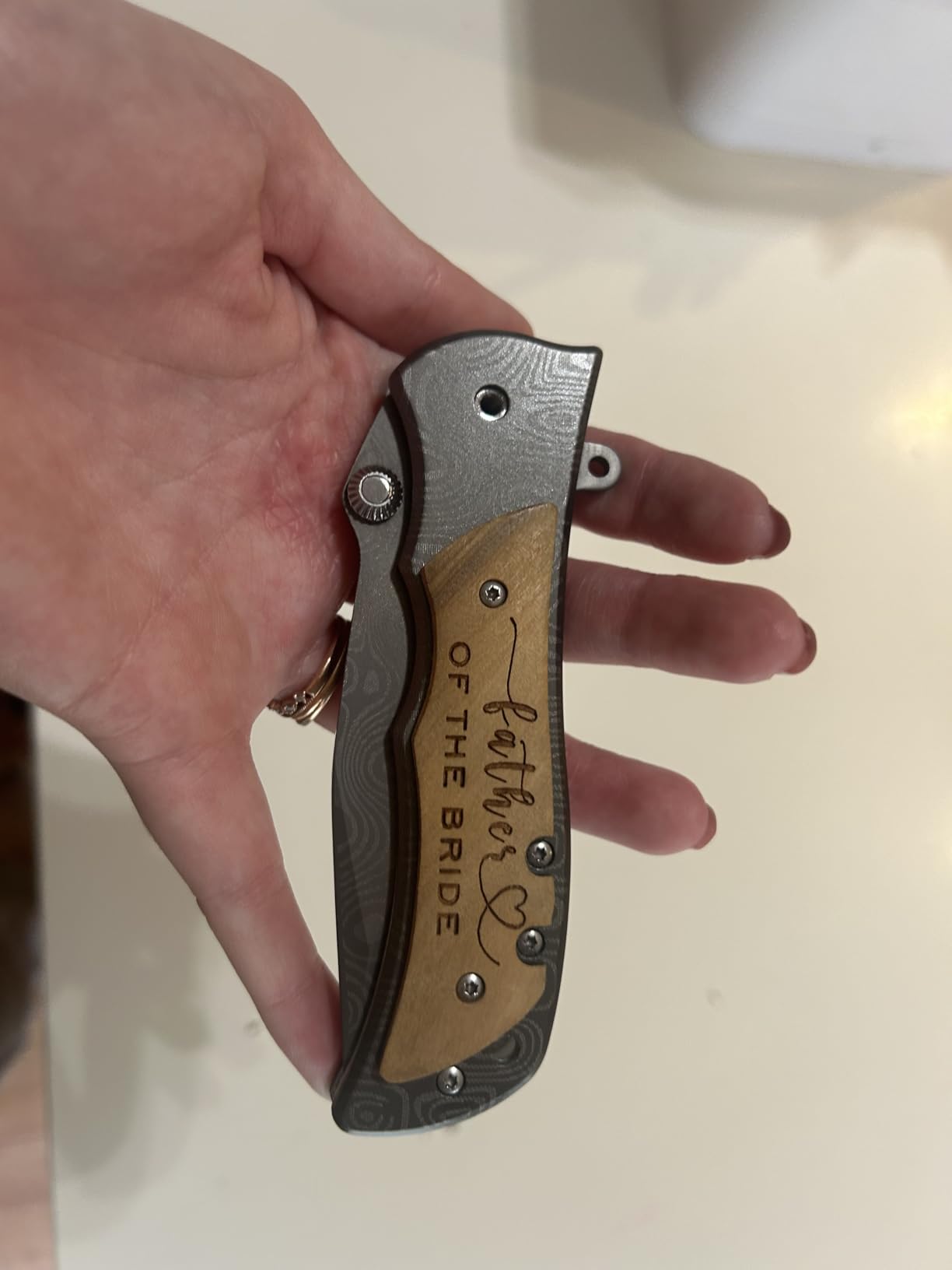 XJF Engraved Pocket Knife Gift for Father of The Bride, Wedding Gift for Father of The Bride from Groom, Dad Wedding present from Daughter customer photo 2