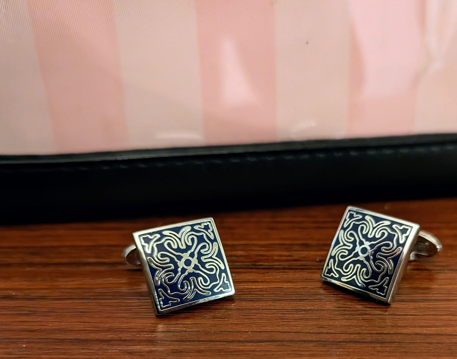 Square Vintage Cloisonne Cufflinks for Men Women with Gift Case | Blue Retro Patterns, Men's Cuff Links Set Jewelry for Wedding Party Daily Office Formal or Casual Wear Business Tuxedo Dress customer photo 1