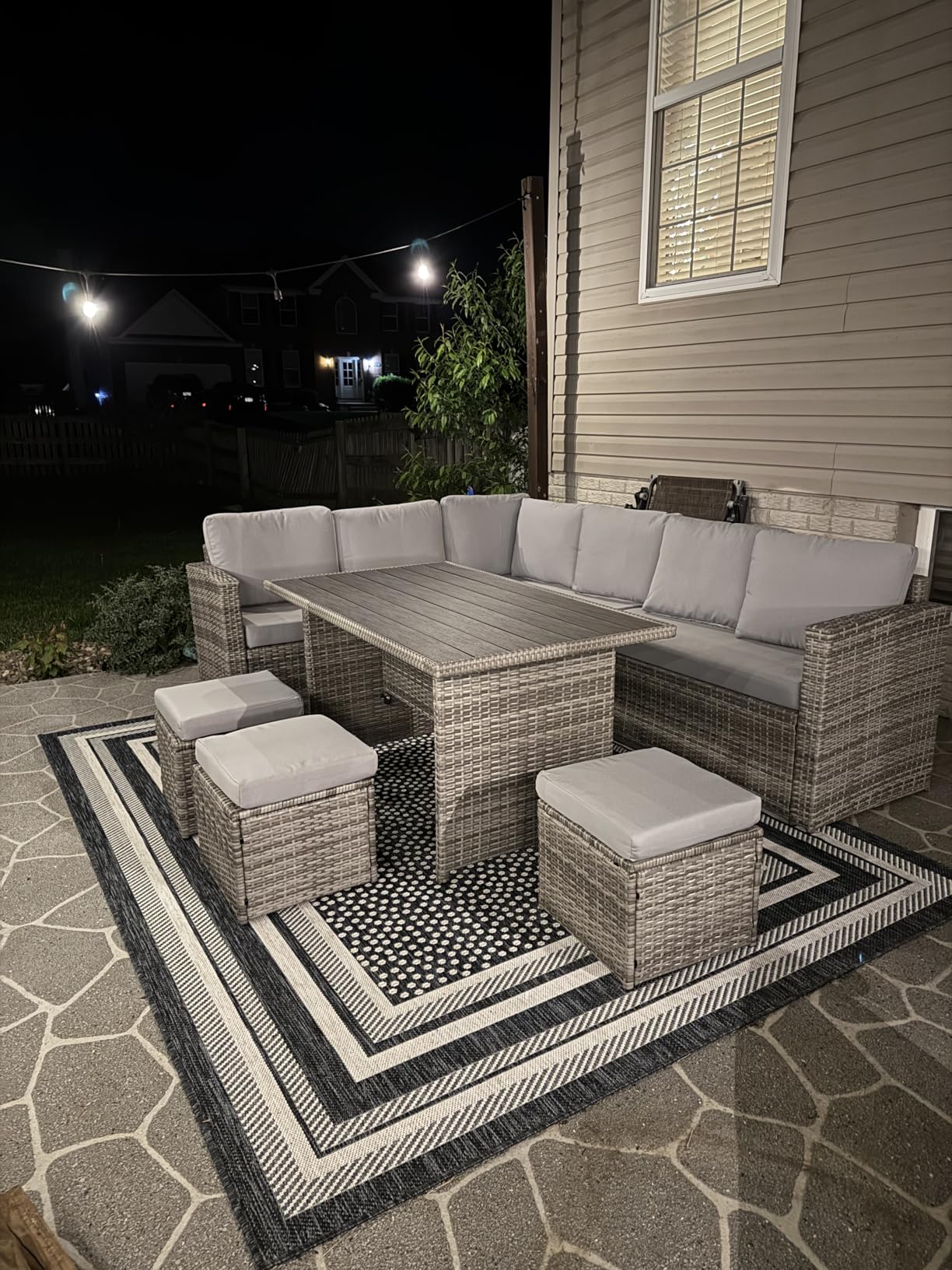 Wumiokio Patio Furniture Set, 7 Pieces Outdoor Patio Furniture with Dining Table & Chair, All Weather Wicker Conversation Set with Ottoman, Grey (Include Sofa Dust Cover) customer photo 2