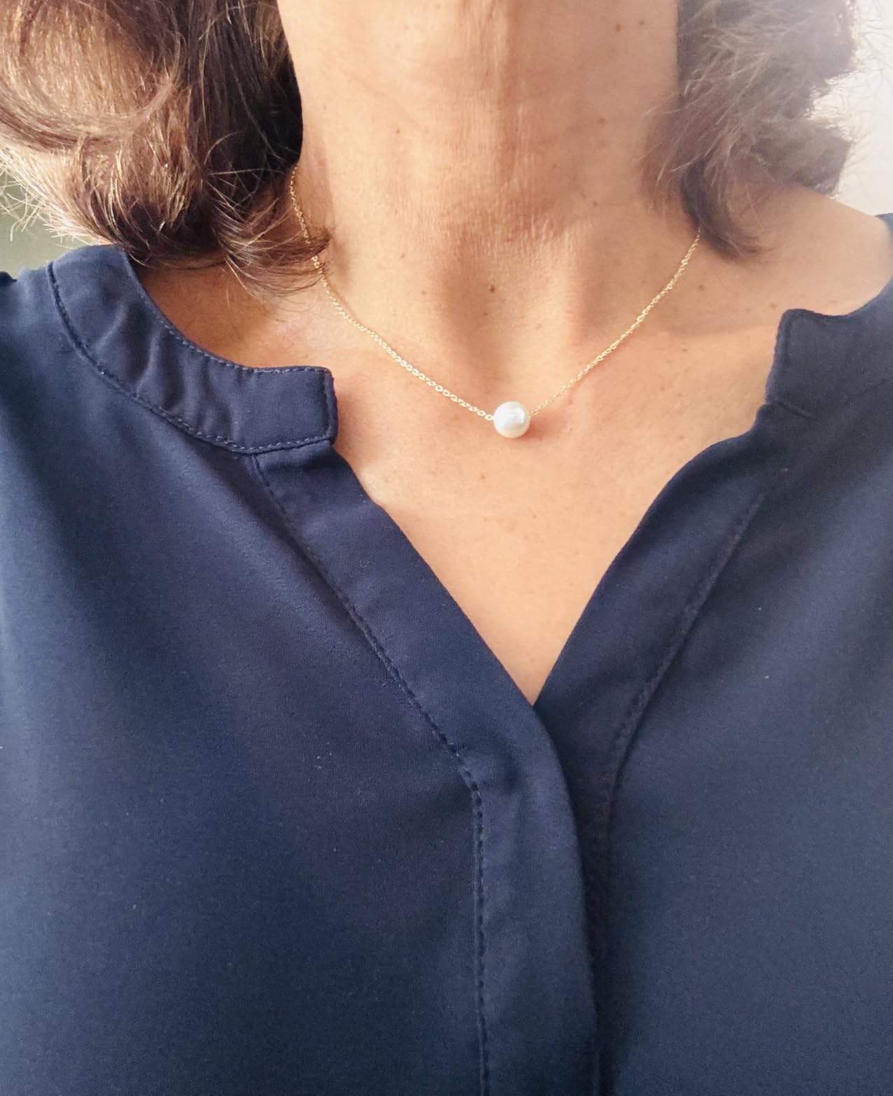 Gold Pearl Necklace For Women - 14K Gold Plated Layered Herringbone Chain Pearl Necklace, Trendy Simple Gold Jewelry Gift customer photo 1