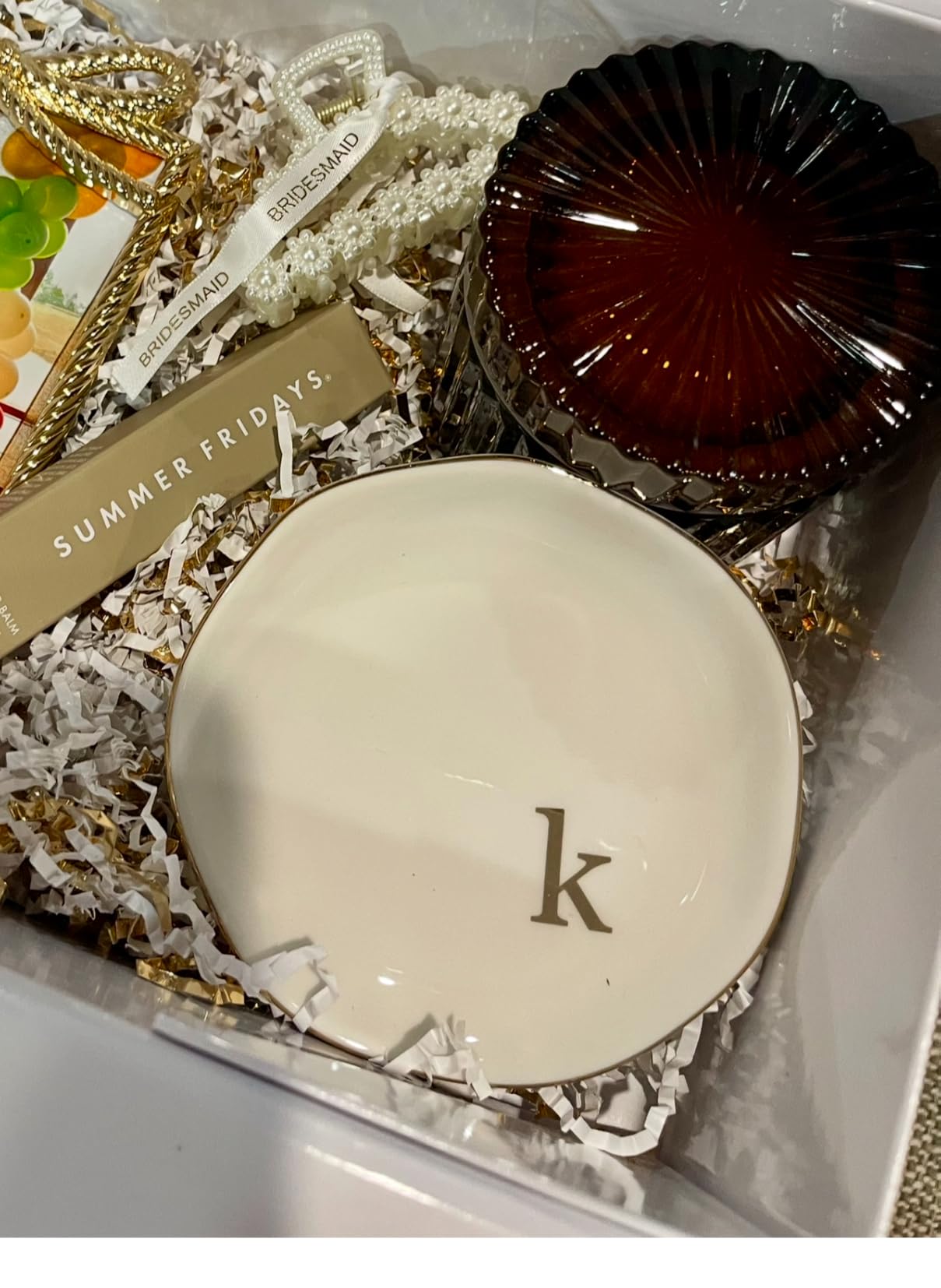 HOME SMILE Initials Ring Dish Jewelry Tray with Personalized B-Monogrammed Engagement Wedding Gifts for Friends,Sister,Birthday Christmas Gifts for Women,Ceramic White customer photo 1