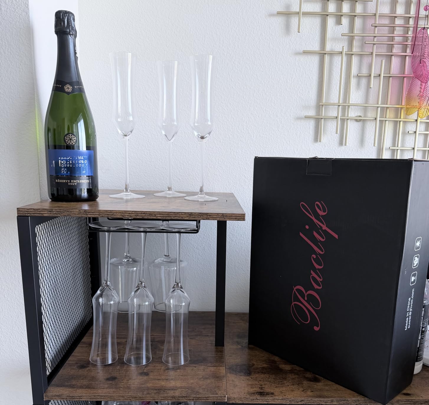 BACLIFE Crystal Champagne Flutes Set of 6 - Hand Blown Champagne Glasses With Long Stem - 6.5 oz Elegant Sparkling Wine Stemware - Unique Gift for Father's Day,Birthday,Wedding - Clear customer photo 2