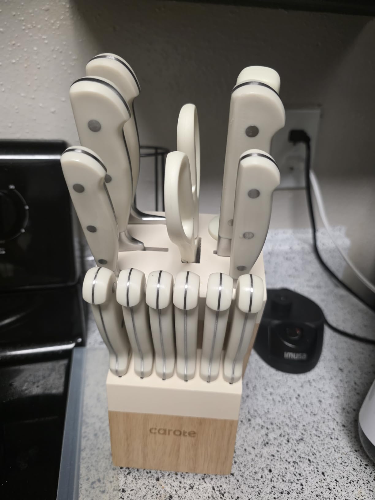 CAROTE 14-Piece Knife Set with Wood Block, Rust-Resistant, Cream customer photo 1