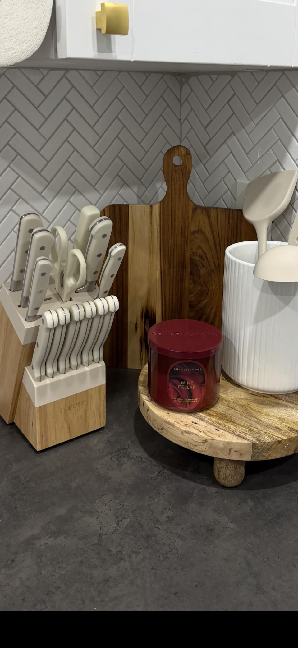 CAROTE 14-Piece Knife Set with Wood Block, Rust-Resistant, Cream customer photo 2