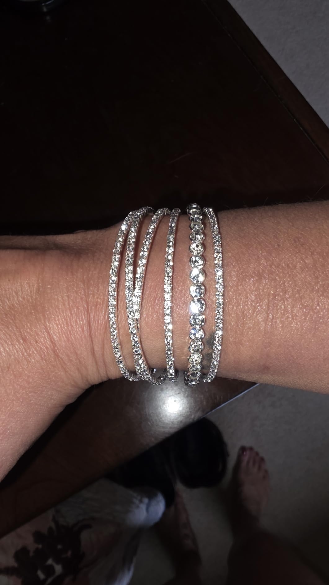 Suyi Rhinestone Bracelet for Women Silver Multilayer Cuff Bracelet Crystal Bridal Bracelets customer photo 2