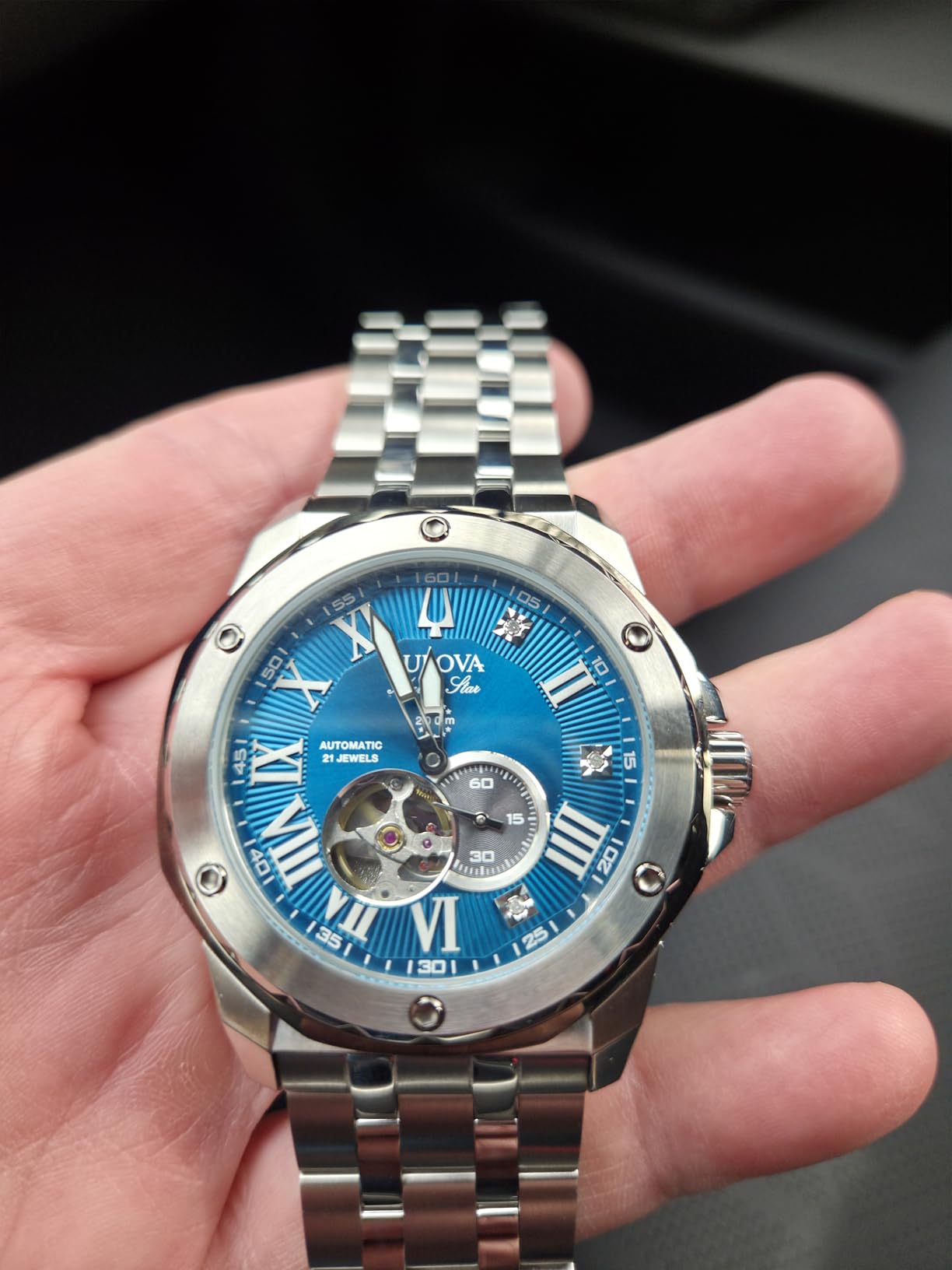 Bulova Marc Anthony Men's Automatic Marine Star Stainless Steel Watch, Diamond Accent Blue Sunray Dial customer photo 2