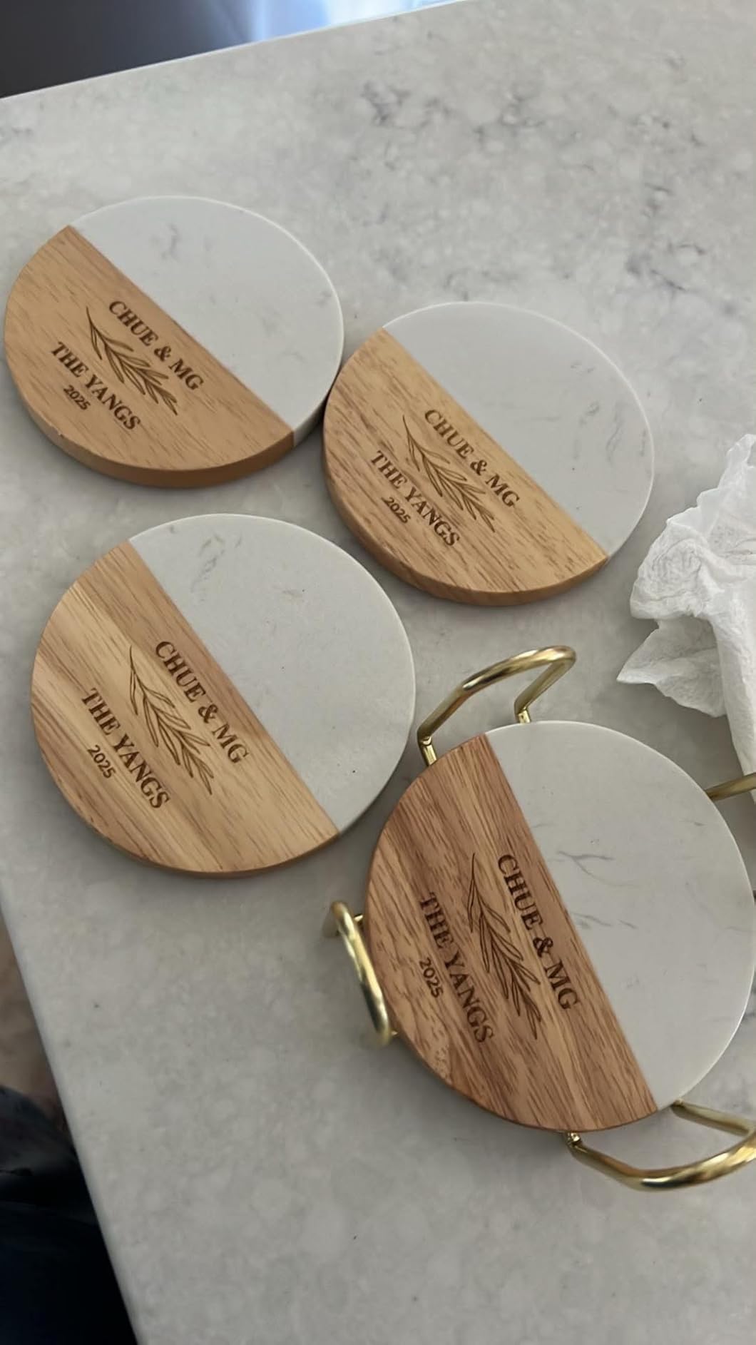 Personalized Coasters, Wedding Gift for Couple, Custom, Premium Craftsmanship Durability Tested, Custom Bar Coasters for Drinks with Monogram Engraved, Great Newlywed customer photo 2