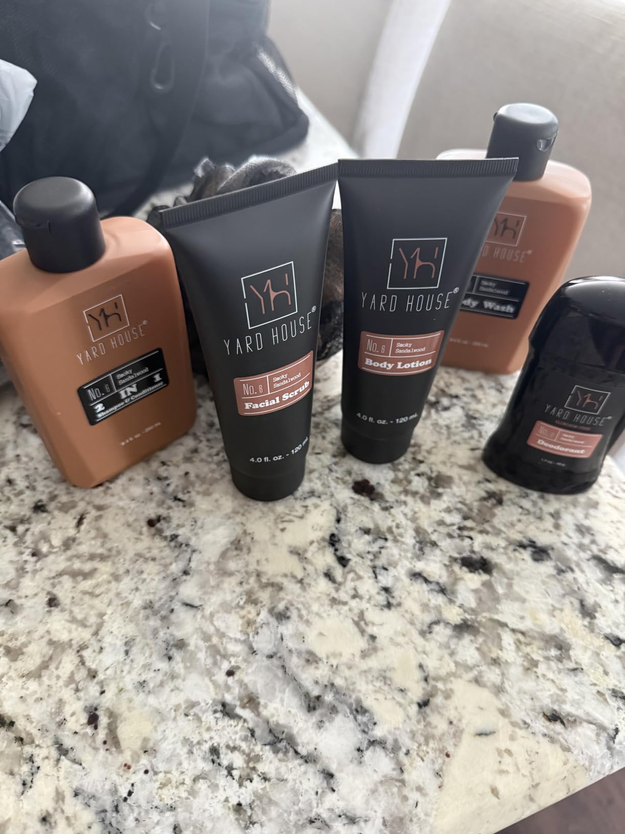 YARD HOUSE Luxury Mens Bath and Body Gift Set Basket For Him - Smoky Sandalwood - All Natural Skin Care Kit For Men with Full Size Body Wash, Facial Scrub, Body Lotion, Deodorant in Leather Toiletry Bag customer photo 1