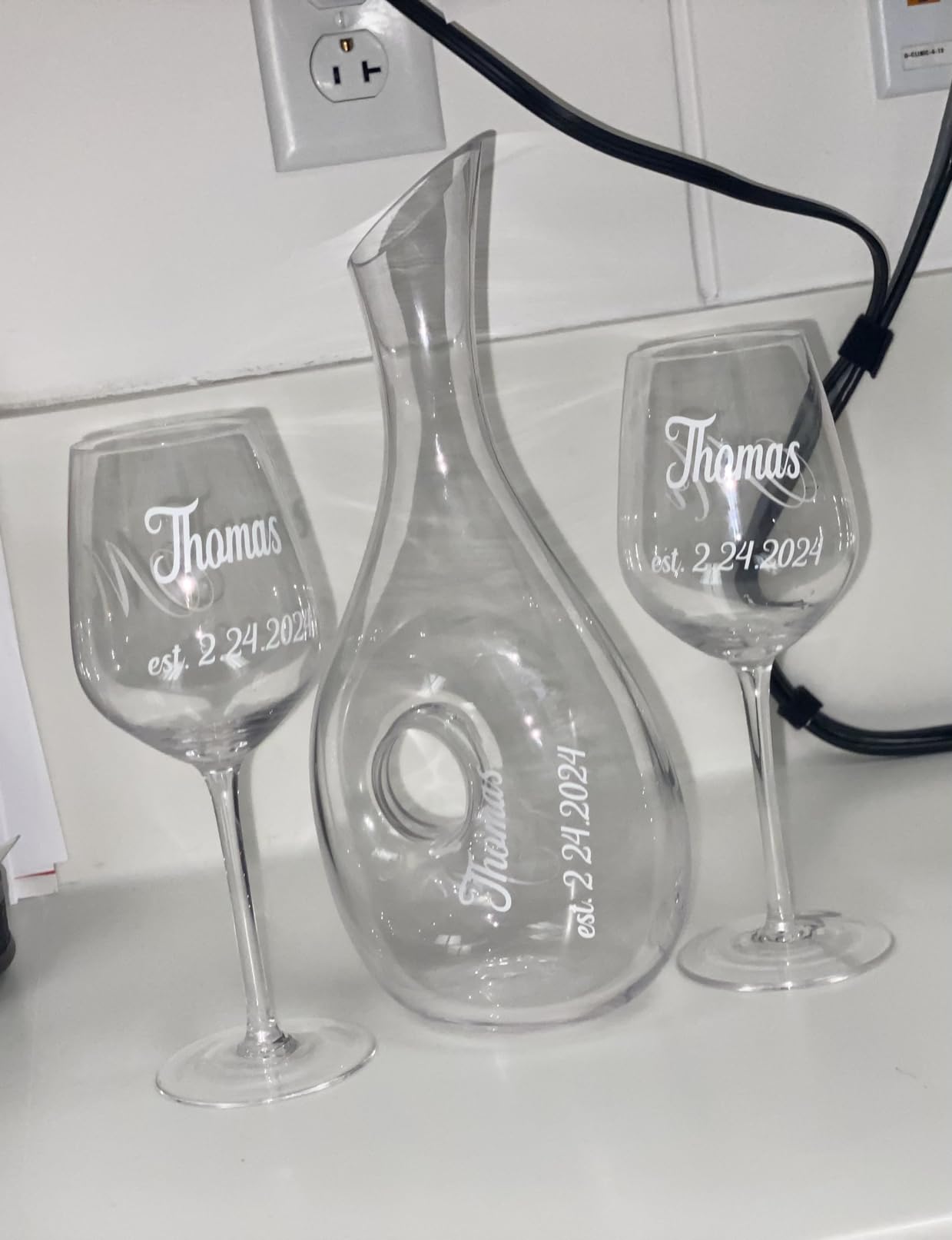 AW BRIDAL Wedding Gifts for Couples 2026, Mr and Mrs Wine Glasses and Decanter Set with Wood Box, Engagement Gift for Newly Engaged Couple, Bride and Groom Gift for Bridal Shower, Anniversary customer photo 2