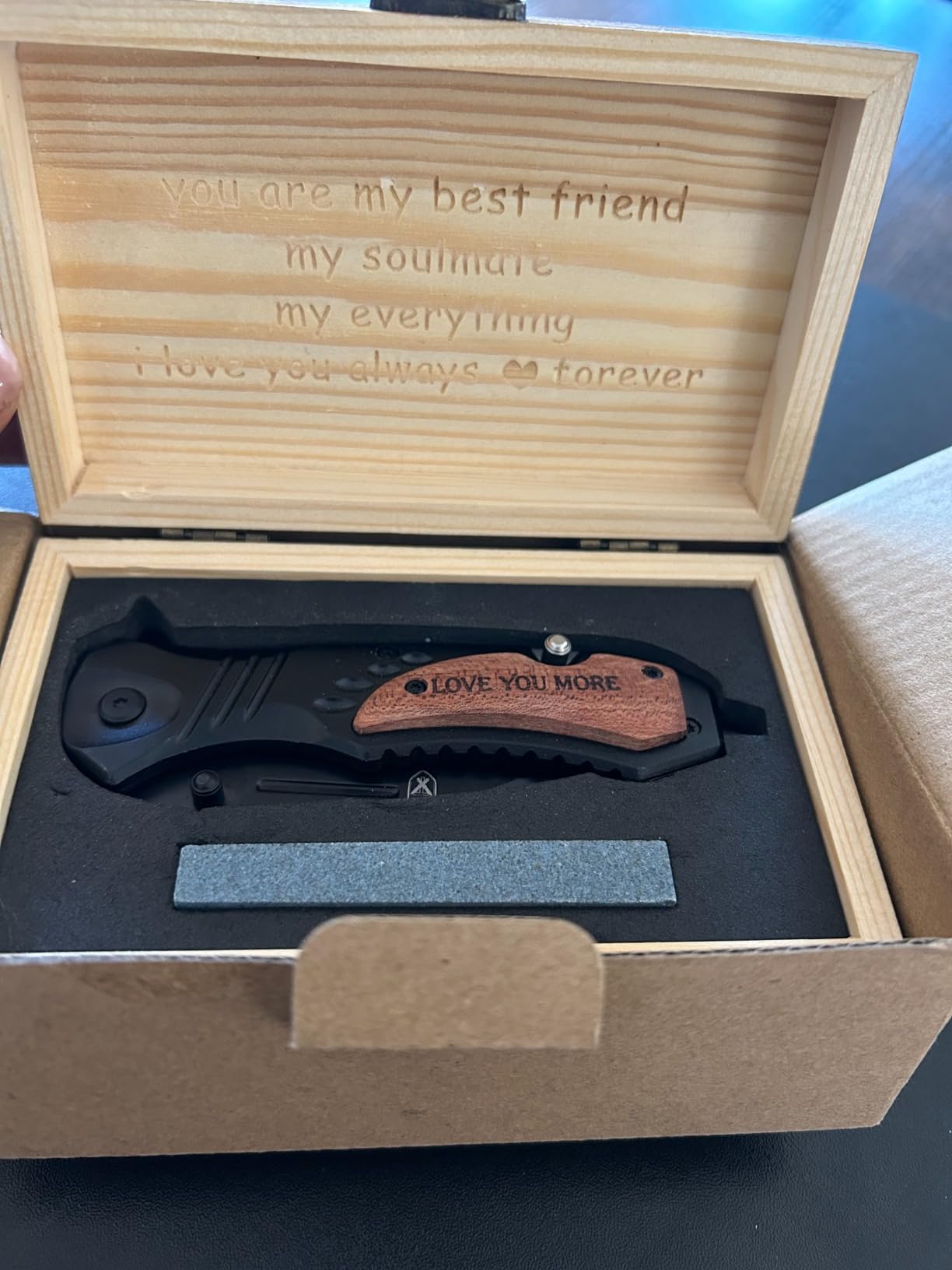Gifts for Men Dad Him Fathers Day, Anniversary Birthday Gifts ideas for Boyfriend Husband, Engraved Pocket Knife, Wooden Handle Folding Knife with Wood Box, Unique Outdoor Camping Hunting Fishing Tool customer photo 1