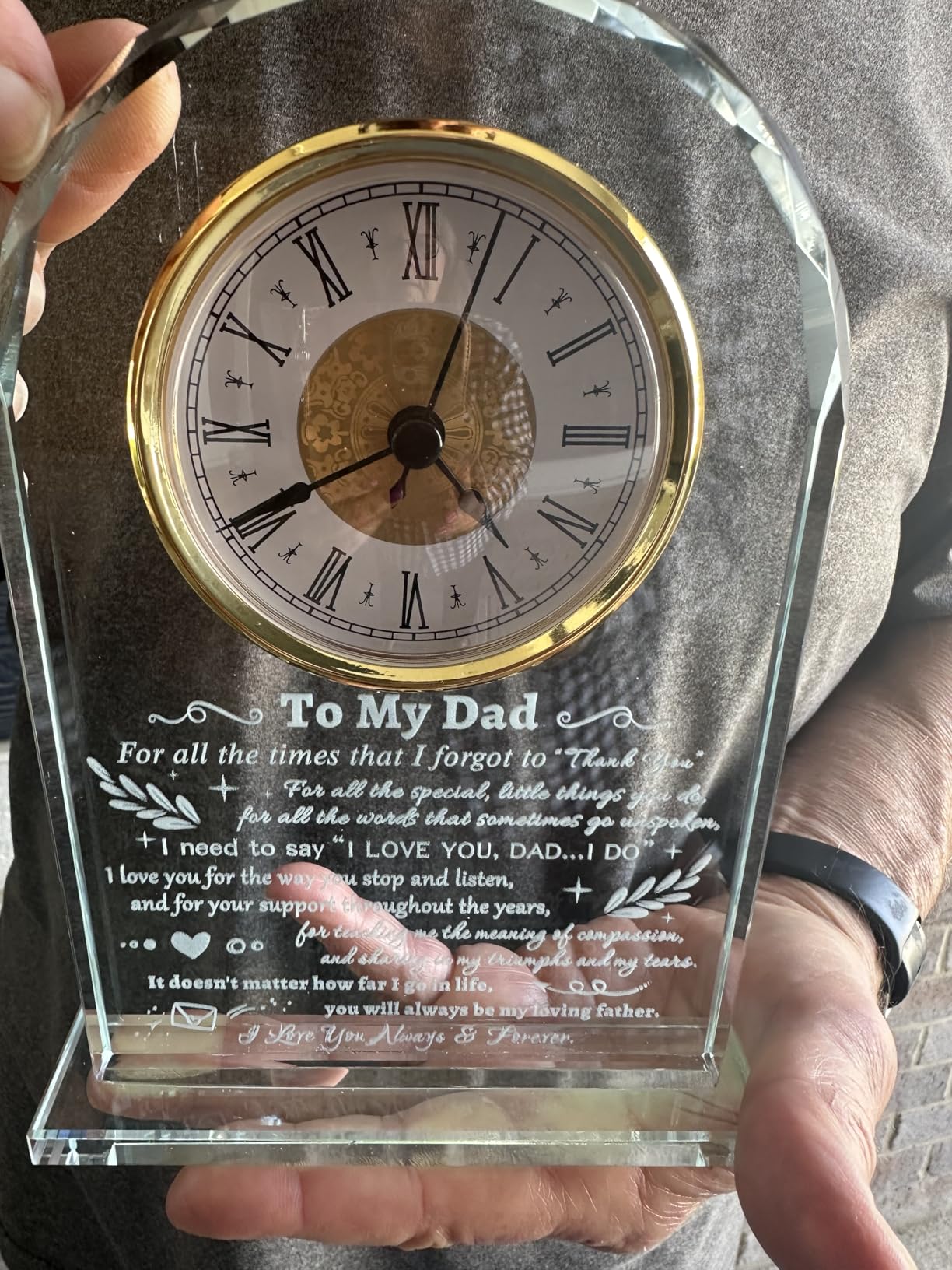 YWHL To My Dad Clock Gifts from Daughter Son, Laser Engraving Glass Clock Gift for Father's Day, Birthday Gifts for Dad Who Wants Nothing, Meaningful Keepsake Present for Father (Battery not Included) customer photo 2