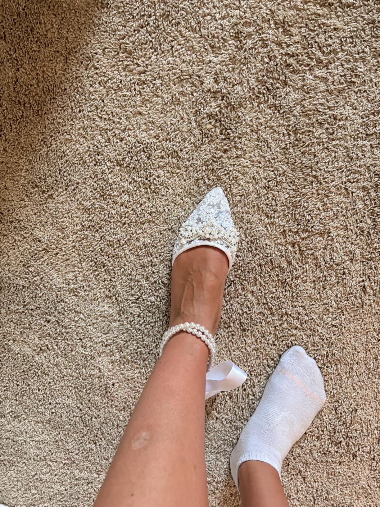 Pearl Wedding Shoes for Bride Flat Lace Bride Shoes Pointed Toe Bridal Flats customer photo 1