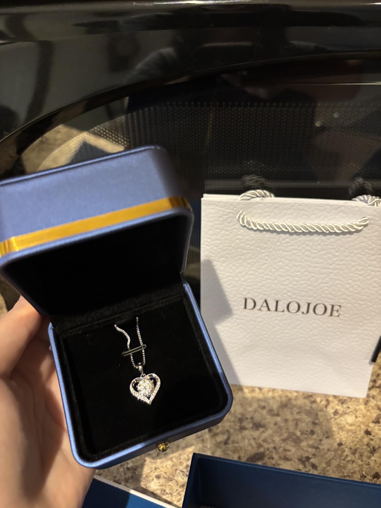 DALOJOE Moissanite Heart Necklace for Women, 925 Sterling Silver Necklace | 1-3 CT Moissanite Necklace Engraved with
