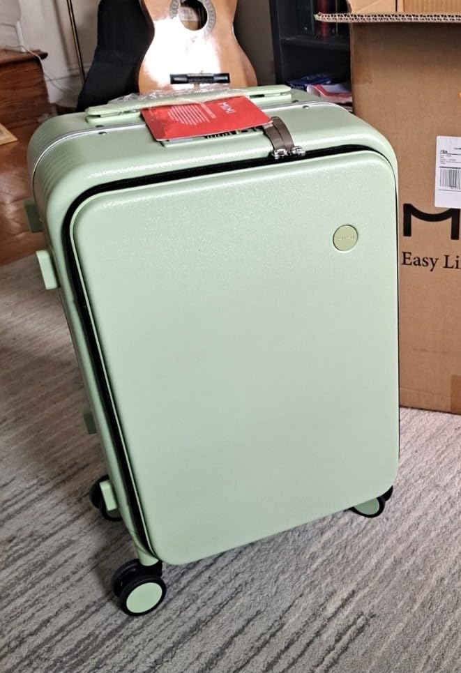 mixi Carry On Luggage with Cup Phone Holder and Charger Hard Shell Suitcases with Spinner Wheels, 20 Inch Rock Gray customer photo 1