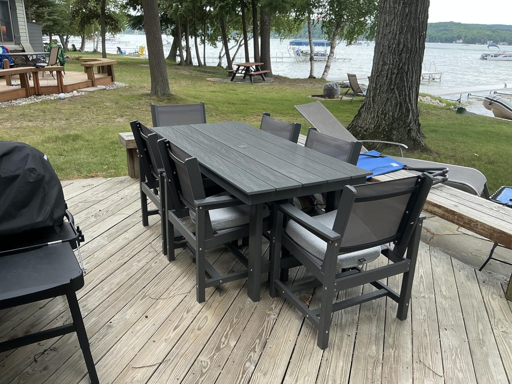 SERWALL 7 Pcs Outdoor Dining Set, 1 Umbrella Hole Table & 6 Chairs, Coffee - HDPE Outdoor Dining Furniture with Rectangular Table & 6 Chairs, All-Weather Resistant SERWALL Dining Set for 6 customer photo 1
