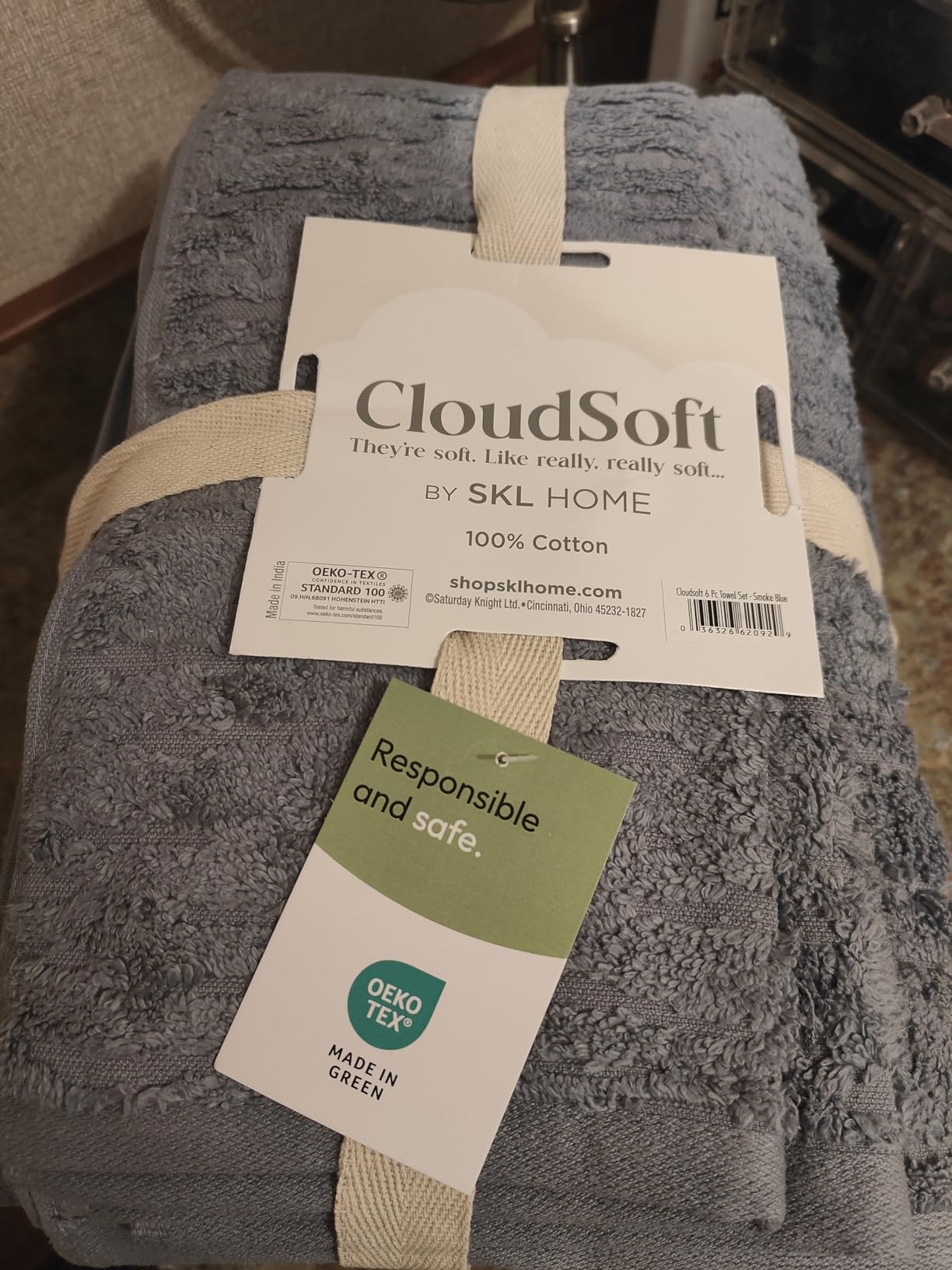 SKL Home CloudSoft 100% Cotton Luxury 6-Piece Towel Set, 600 GSM, Ultra Plush & Absorbent - 2 Bath Towels, 2 Hand Towels, 2 Washcloths, Oatmeal customer photo 2