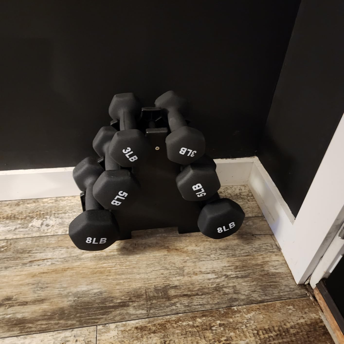 BalanceFrom Neoprene Coated Iron Dumbbell Hex Weights Set with Stand customer photo 2