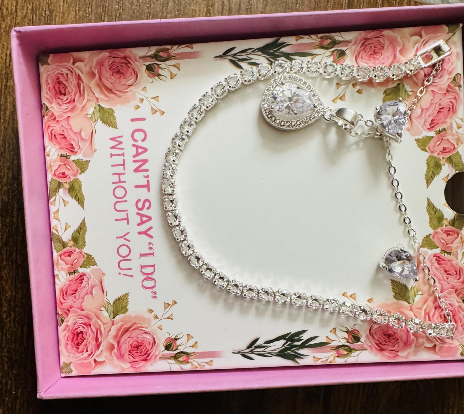 Bridesmaid Jewelry Set Gift for Wedding Party, Cubic Zirconia Crystal Teardrop Pendant Necklace Earring Tennis Bracelet Set in Gold/Rose Gold/Silver Plated customer photo 1