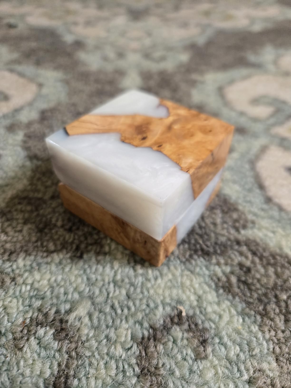 Handmade wooden wedding ring box - engagement ring holder with magnetic clasp - vintage wooden jewelry storage box for couples - single-slot design customer photo 1