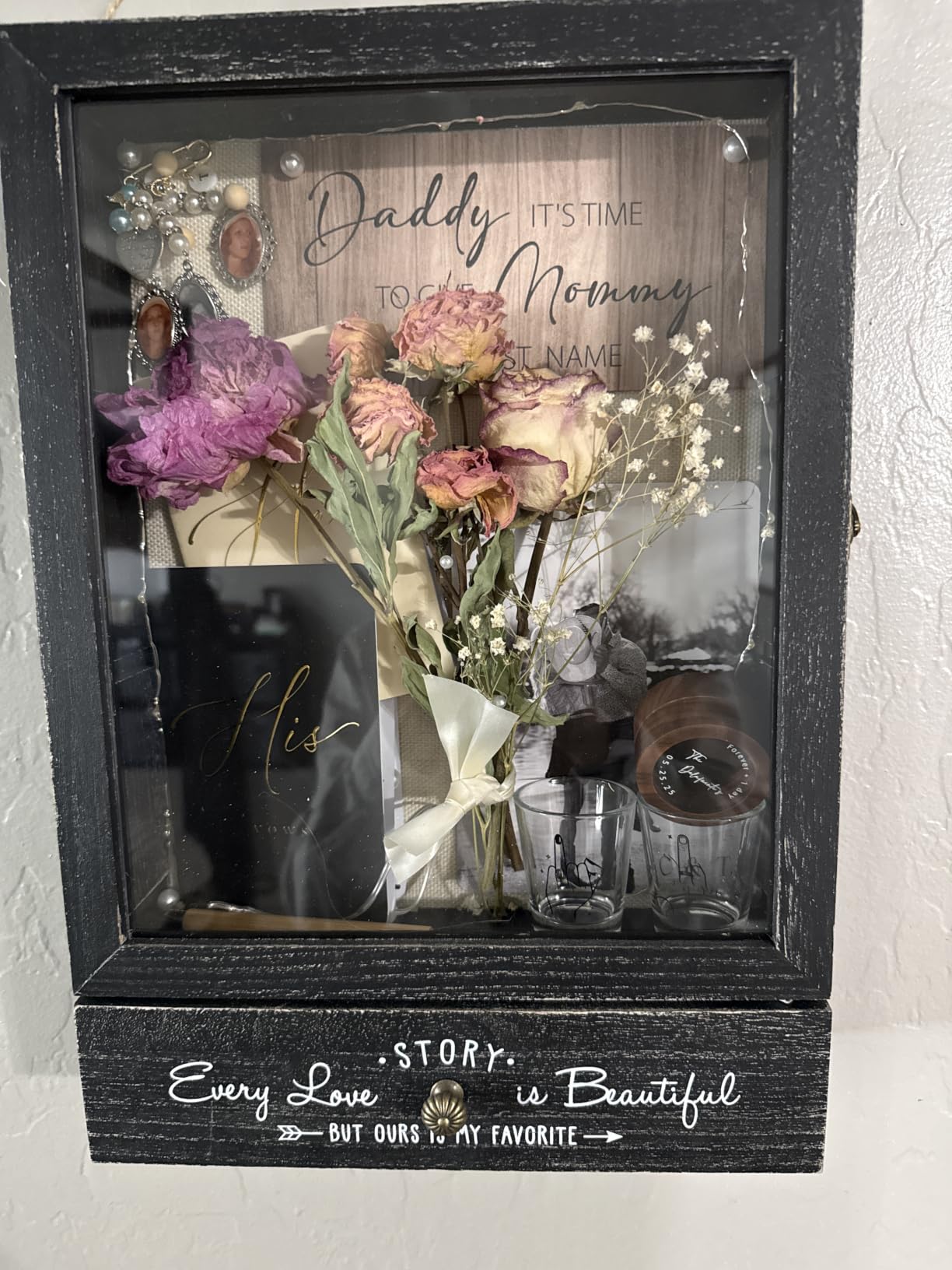 AW BRIDAL 11x16 Large Shadow Box Display Cases with Removable Shelves Drawer, Bridal Shower Gifts for Bride Wedding Gifts for Couples 2026, Black Wooden Keepsake Memory Box for Engagement Newlyweds customer photo 2
