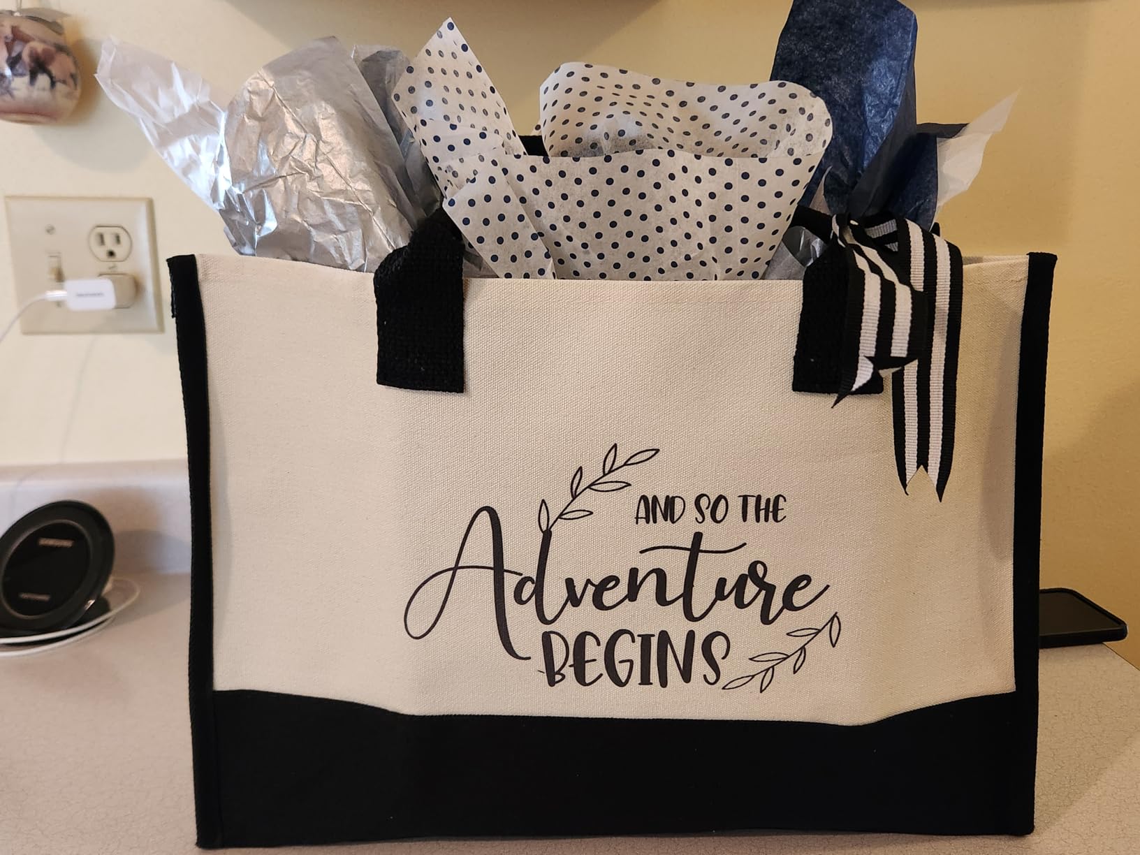 Wedding Gift Canvas Tote Bride Bag, Retirement Gift Grandma Bag And So The Adventure Begins Mrs Large Tote Bag customer photo 2