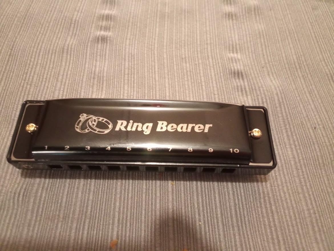 Ring Bearer Gifts Harmonica Ring Custom Engraved Black Harmonica C Key 10 Hole For Wedding Gifts Kids customer photo 1