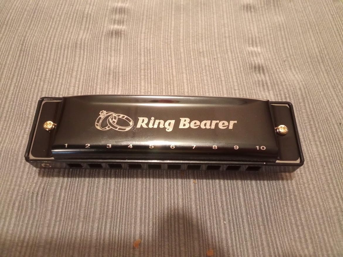 Ring Bearer Gifts Harmonica Ring Custom Engraved Black Harmonica C Key 10 Hole For Wedding Gifts Kids customer photo 2