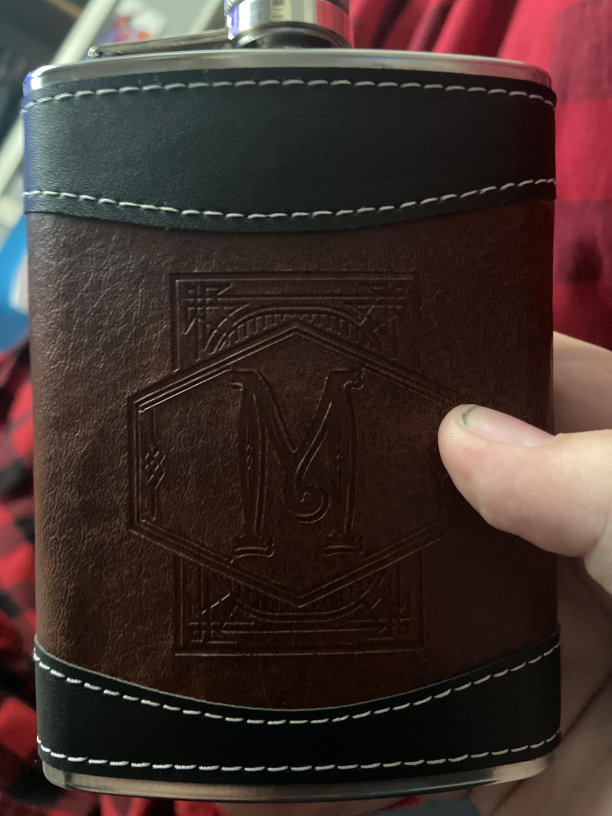 Baderke Personalized Groomsmen Flask 8 oz Stainless Steel Monogram Hip Flask for Men Leather Birthday Gift for Dad Grandpa Wedding Anniversary customer photo 2